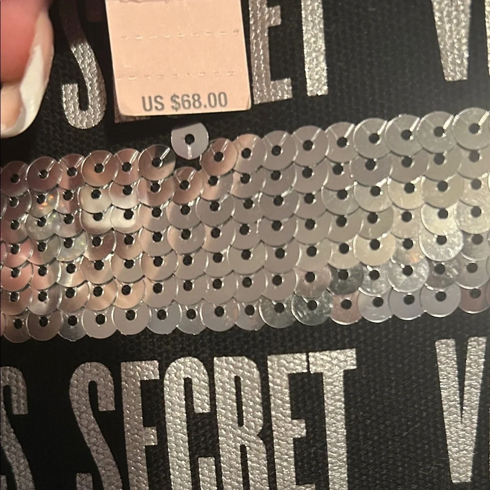 Victoria's Secret Black and Silver Striped Tote